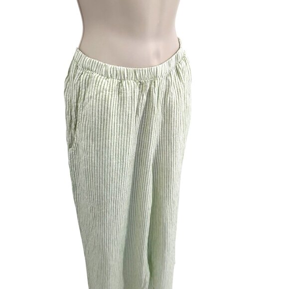 NWOT Flax Womens Striped Linen Wide-Leg Pants With Pockets Green White Small - Picture 3 of 11